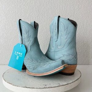Lane LEXINGTON Womens Cowboy Bootie 8.5 Western Blue Leather Cowgirl Short Boots